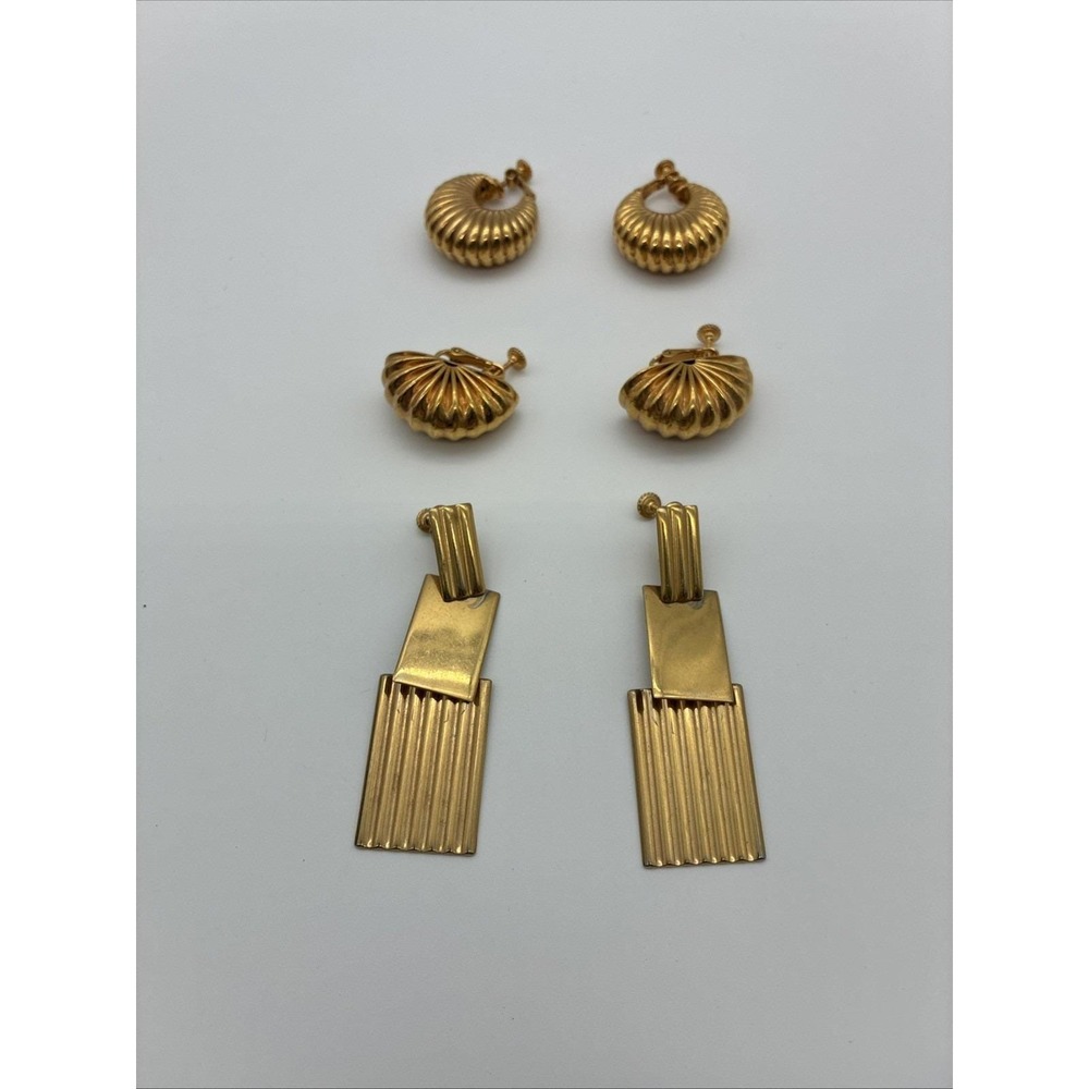 3 Vintage Napier Gold Tone Clip On Screw Back Earrings Ranges 1 to 3". Signed